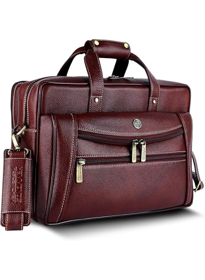 HAMMONDS FLYCATCHER Genuine Leather Office Bag for Men, 15.6 Inch Messenger Laptop Bag for Men with Adjustable Strap & Multiple Compartments-LB166 BRN